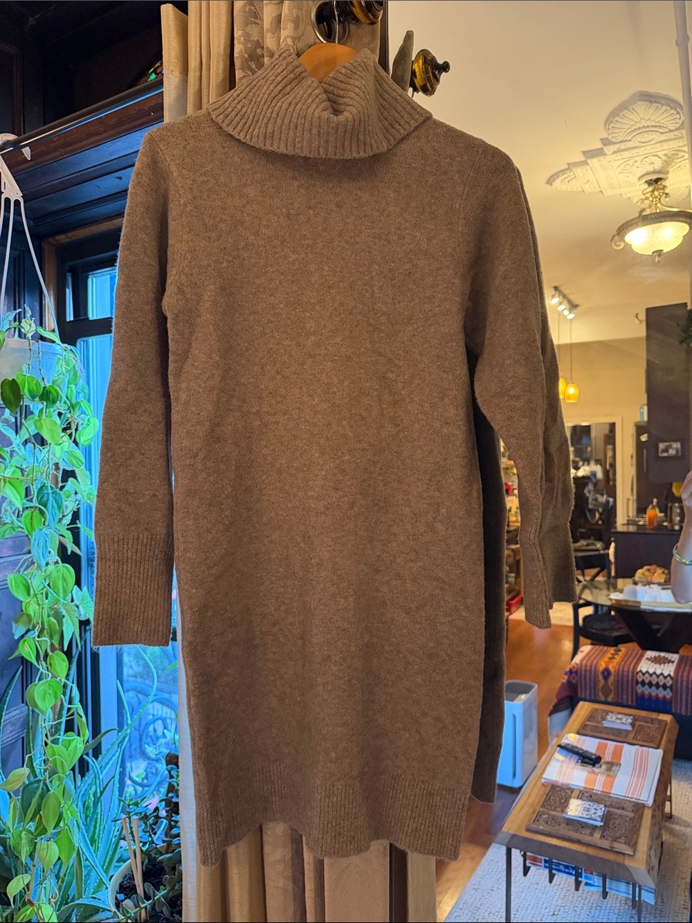 Uniqlo Tawny Brown Wool-blend Long-Sleeve Turtleneck Knit Dress